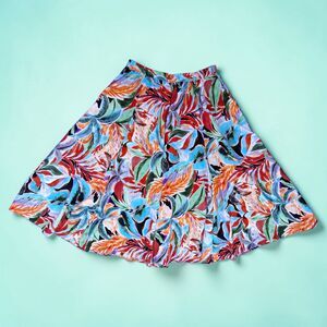 MOON ORCHID Size XL Tropical Floral Print Flare Skirt - Multi-Color Boho Resort